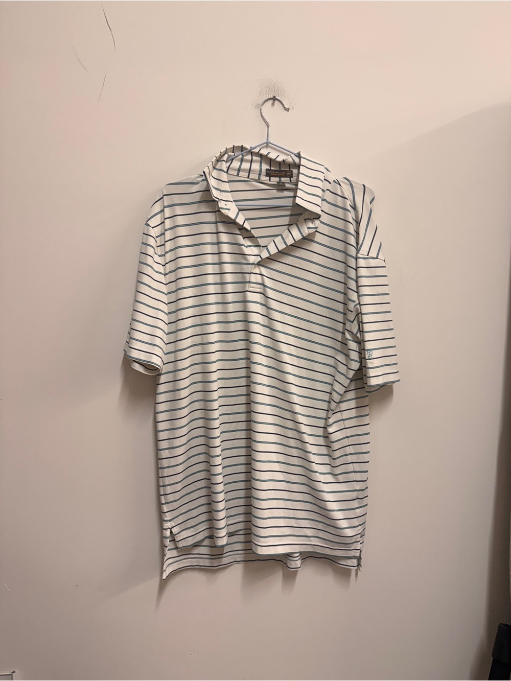 Peter Millar White Polo with Thin Blue Stripes